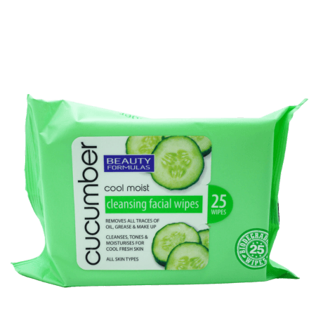 Beauty Formulas Cucumber Cleansing Facial Wipes – 25 stk