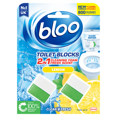 Blooo 2-i-1 Rengöringsskum Fresh Scent Lemon Toalettblock Kub - 2 x 50 g