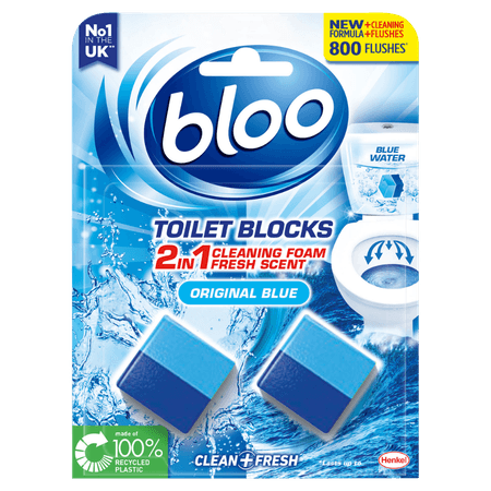 Blooo 2-i-1 Rengöringsskum Fresh Scent Original Blue Toalettblock Kub - 2 x 50 g