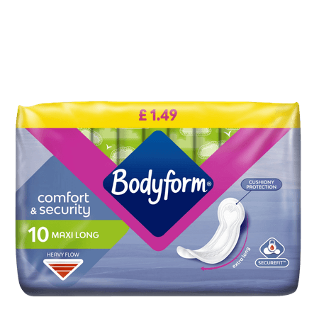 Bodyform Comfort & Security Maxi Long Bind - 10 st