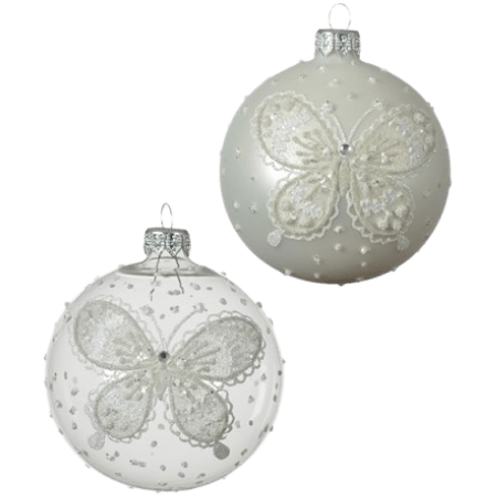 Decoris Julgranskula i glas med fjäril