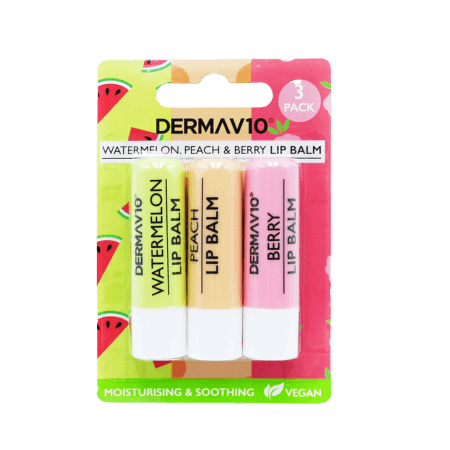 Derma V10 Läppbalsam med vattenmelon, persika och bär - 3-pack