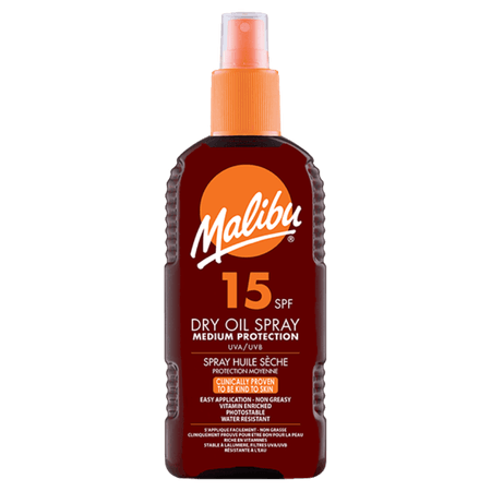 Malibu SPF 15 Medium Skydd Vattenresistent Torr Oljespray - 200 ml