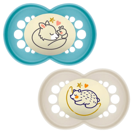 MAM Pure Night Animal Design Blue 16+ Månader Napp – 2 st