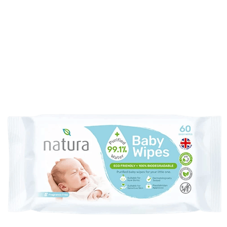 Natura Purified Water Biologiskt Nedbrytbara Oparfymerade Baby Wipes - 60 st