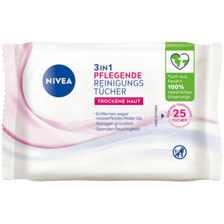 Nivea Caring 3in1 Rengöringsservetter - 25 st