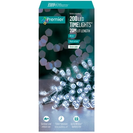 Premier 200 LED batterivit ljuskedja - 20 meter