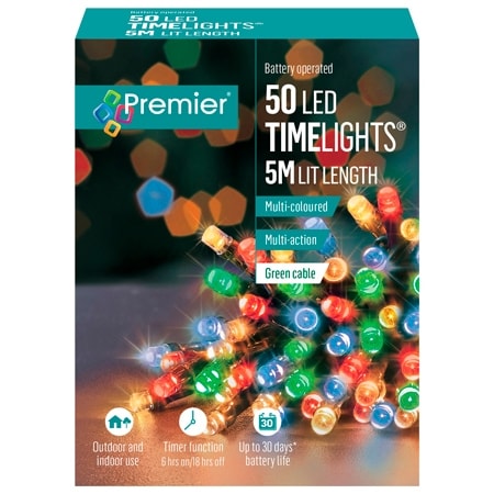 Premier 50 LED batteridriven flerfärgad ljuskedja - 5 meter