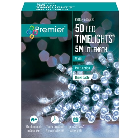 Premier 50 LED batterivit ljuskedja - 5 meter