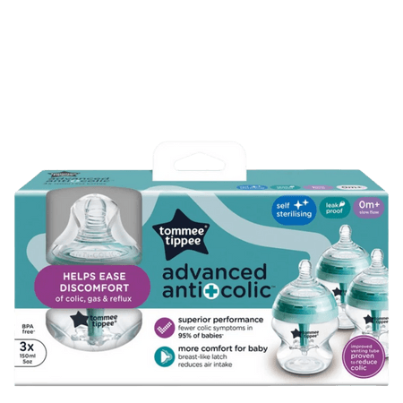 Tommee Tippee Advanced Anti-Colic 0+ Månader Nappflaskor – 3 x 150 ml